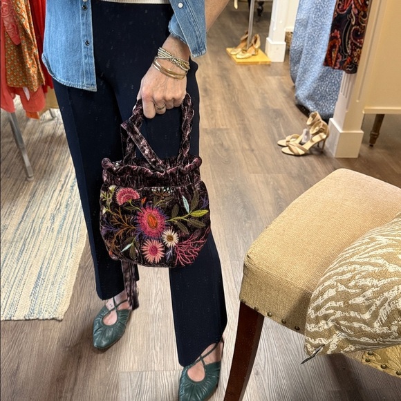 Johnny Was NWT Ulla Velvet Maroon Leopard Flo Embroidered Crossbody Pouch Bag - Picture 14 of 14